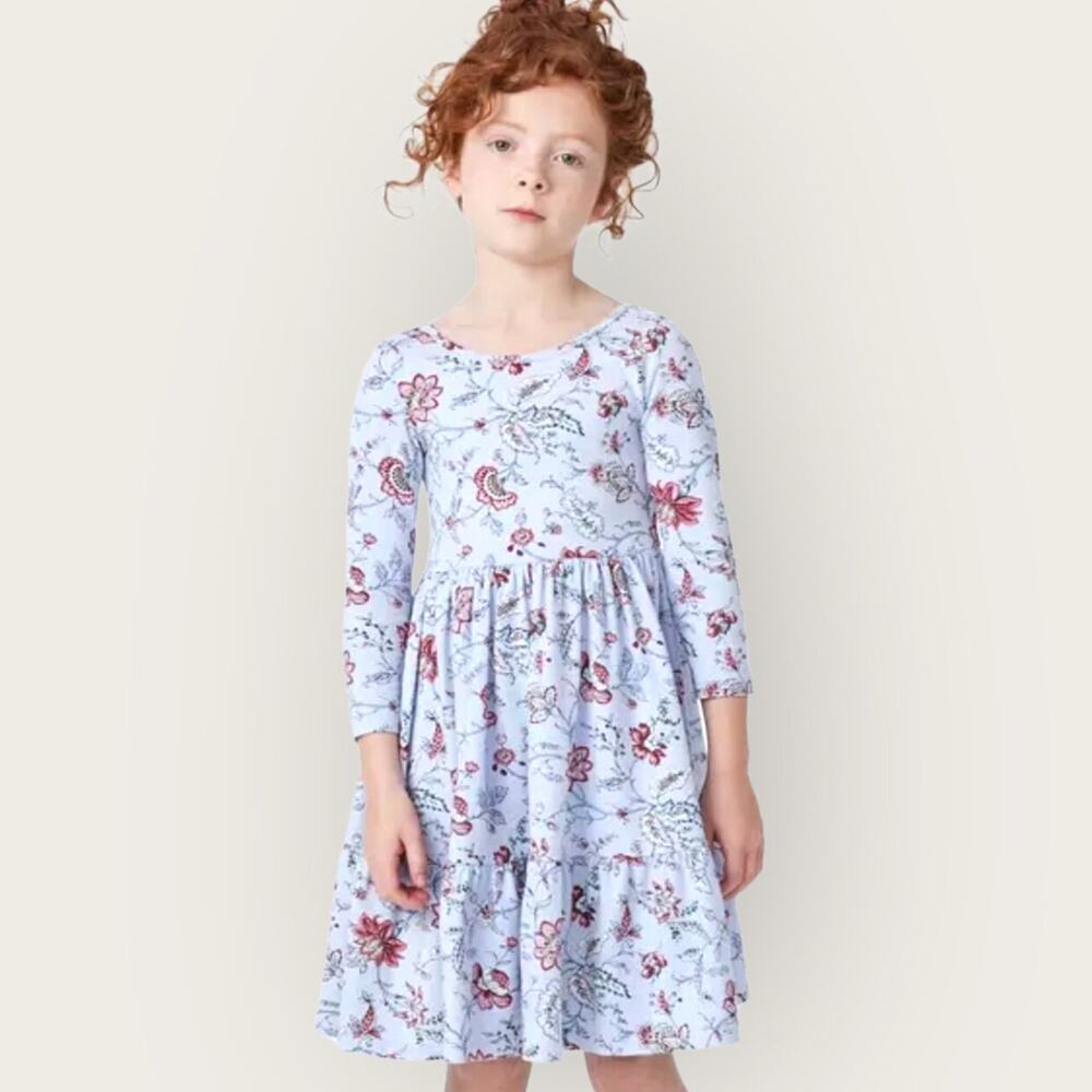 Janie and Jack NWT The Everyday Three Quarter Sleeve Blue Floral Dress. - Picture 3 of 4